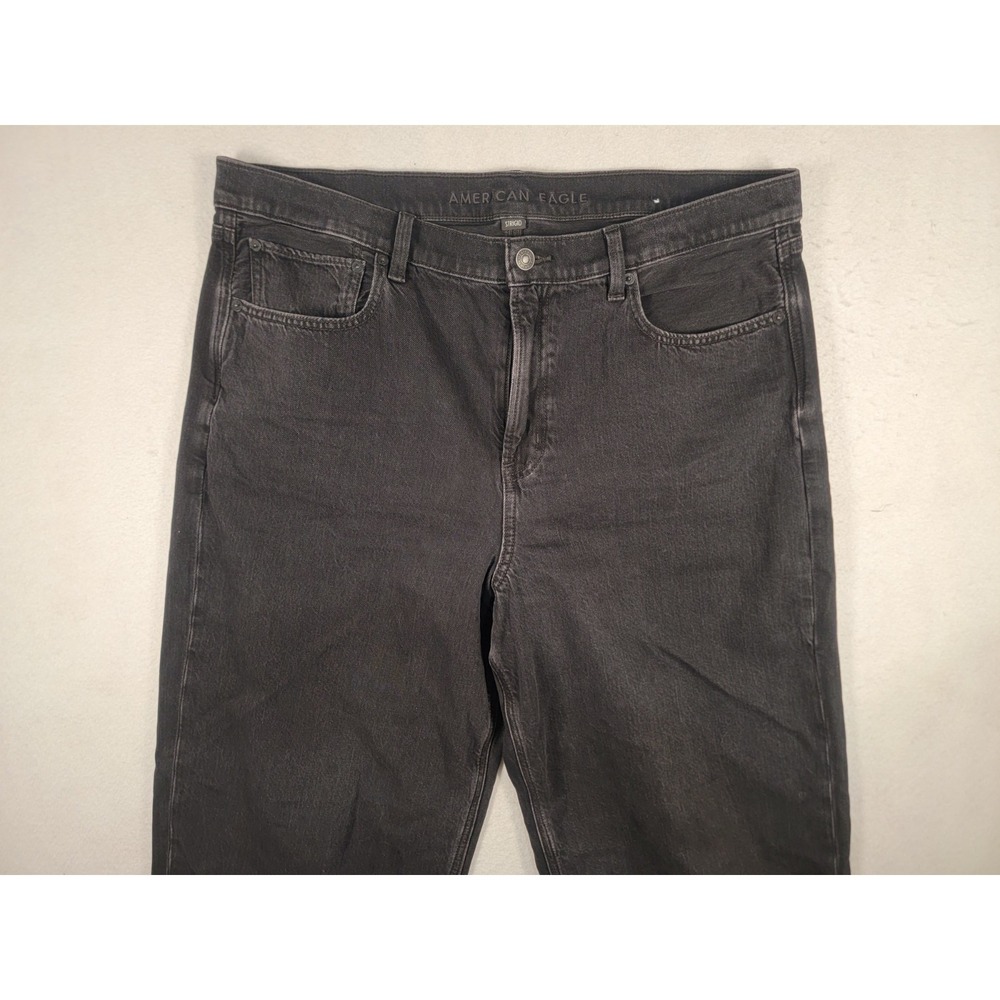 American Eagle Super High-Rise Baggy Straight Jeans Sz 14 X-Long‎ Black Strigid - Picture 6 of 11
